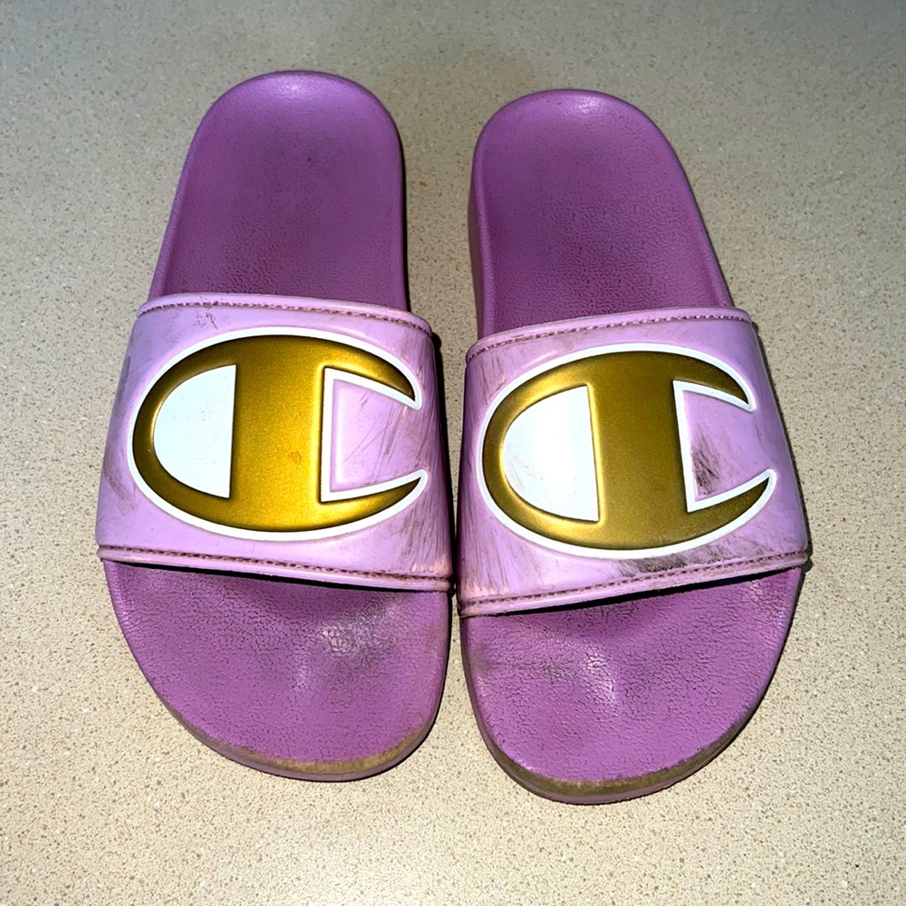 5/$15! Champion purple gold slides